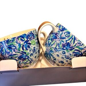 Lilly Pulitzer Hidden Lions Ceramic‎ Mug Set NIB